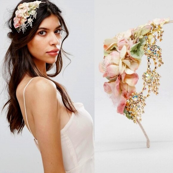 Wreath Bridal Crystal Jeweled Boho Flower Headband Floral Crown Garland Wedding - Picture 1 of 4